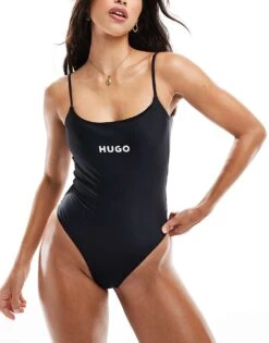 Hugo Red HUGO Swimwear Pure Swimsuit In Black With Logo Print For Women -HUGO Sales 206890707 1 black 1