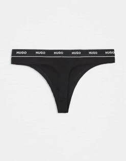 Hugo Red HUGO Bodywear 3 Pack Thongs In Black With Logo Waistband For Women -HUGO Sales 206890989 3