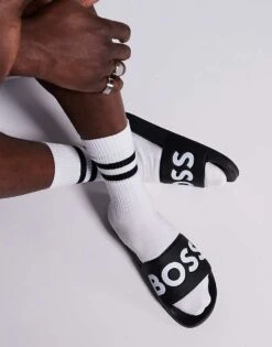 Hugo Red BOSS Aryeh Sliders In Black For Women -HUGO Sales 207065918 3