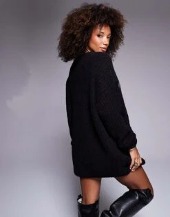 HUGO Red Sloguessy- Oversized Knitted Dress Jumper In Black With Logo Print For Women -HUGO Sales 207233613 3