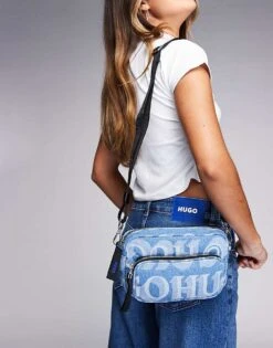 HUGO Blue Denim Crossbody Bag With All Over Logo For Women 9 HUGO Blue Denim Crossbody Bag With All Over Logo For Women -HUGO Sales 207341243 4