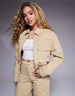 HUGO Blue Adanca Co-ord Collared Short Jacket In Beige For Women Open Beige -HUGO Sales 207341246 1 openbeige 1