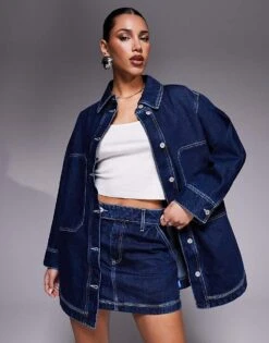 HUGO Blue Galane Co-ord Longline Denim Jacket In Dark Blue For Women Navy -HUGO Sales 207341263 1 navy 1