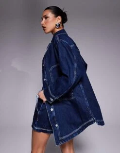 HUGO Blue Galane Co-ord Longline Denim Jacket In Dark Blue For Women Navy -HUGO Sales 207341263 3