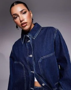 HUGO Blue Galane Co-ord Longline Denim Jacket In Dark Blue For Women Navy -HUGO Sales 207341263 4