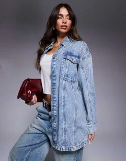 HUGO Blue Girvana Oversized Denim Overshirt In Blue For Women Bright Blue -HUGO Sales 207341287 1 brightblue 1