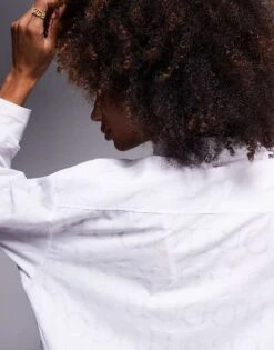 HUGO Blue Semi Sheer Logo All Over Print Shirt In White For Women Open Miscellaneous -HUGO Sales 207341294 3