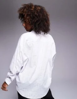 HUGO Blue Semi Sheer Logo All Over Print Shirt In White For Women Open Miscellaneous -HUGO Sales 207341294 4