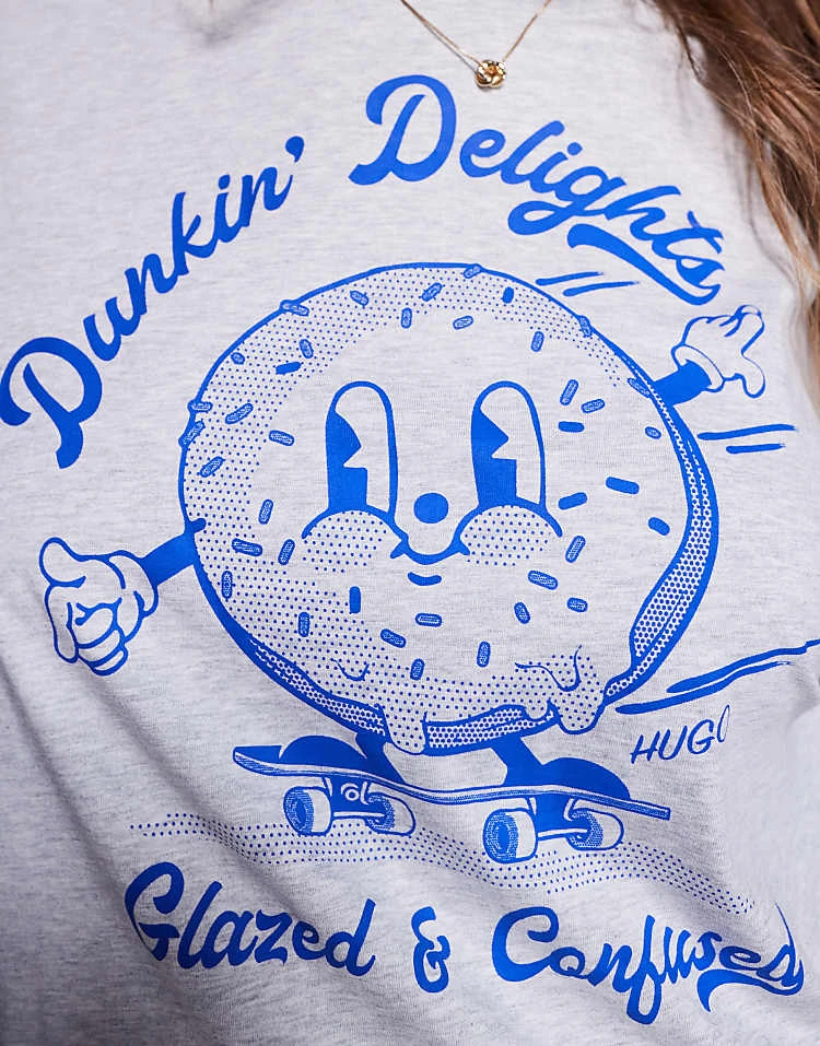 HUGO Blue Oversized Printed T-shirt In Grey For Women Open Grey 4 HUGO Blue Oversized Printed T-shirt In Grey For Women Open Grey - Image 2