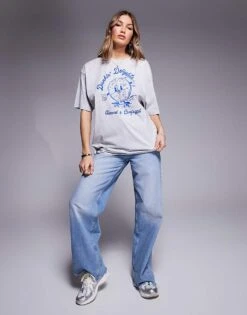 HUGO Blue Oversized Printed T-shirt In Grey For Women Open Grey 9 HUGO Blue Oversized Printed T-shirt In Grey For Women Open Grey -HUGO Sales 207341302 3