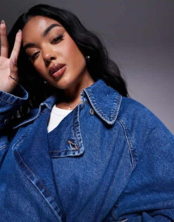 HUGO Blue Garena Oversized Fit Denim Trench Coat In Blue For Women Bright Blue -HUGO Sales 207341310 3