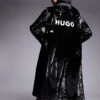 HUGO Blue Fenton High Shine Longline Jacket With Backprint Logo In Black For Women -HUGO Sales 207341325 1 black