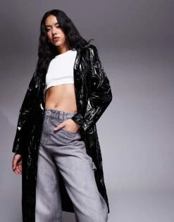 HUGO Blue Fenton High Shine Longline Jacket With Backprint Logo In Black For Women -HUGO Sales 207341325 4