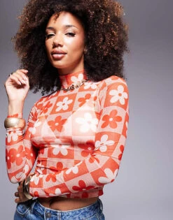 HUGO Blue Dasori Floral Print Long Sleeve Mesh Top For Women Open Miscellaneous