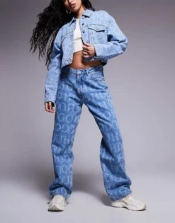 HUGO Blue Elyah Co-ord All Over Print Logo Jeans In Blue For Women Open Miscellaneous -HUGO Sales 207341356 1 openmiscellaneous 1