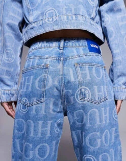 HUGO Blue Elyah Co-ord All Over Print Logo Jeans In Blue For Women Open Miscellaneous -HUGO Sales 207341356 4