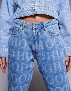 HUGO Blue Elyah Co-ord All Over Print Logo Jeans In Blue For Women Open Miscellaneous -HUGO Sales 207341356 5