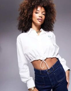 HUGO Blue Drawstring Cropped Shirt In White For Women -HUGO Sales 207341364 1 white 1
