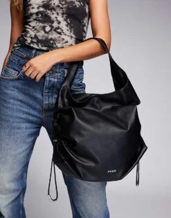 HUGO Red Ilene Large Shoulder Bag With Adjustable Drawstrings For Women Black -HUGO Sales 207349389 4