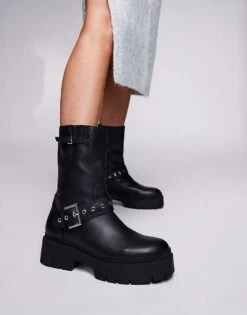 HUGO Red Kris Chunky Biker Boot In Black For Women