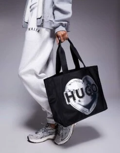 HUGO Red Becky Large Tote Bag With Heart Print In Black For Women -HUGO Sales 207349408 4