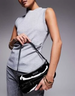 HUGO Red Christ Patent Shoulder Bag In Black With Belt Detailing For Women -HUGO Sales 207349419 1 black 1