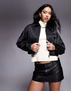 HUGO Red Aleria Tonal Print Satin Jacket In Black For Women 11 HUGO Red Aleria Tonal Print Satin Jacket In Black For Women -HUGO Sales 207349429 1 black 1