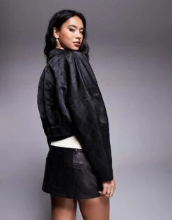 HUGO Red Aleria Tonal Print Satin Jacket In Black For Women 10 HUGO Red Aleria Tonal Print Satin Jacket In Black For Women -HUGO Sales 207349429 4