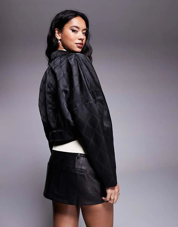 HUGO Red Aleria Tonal Print Satin Jacket In Black For Women 6 HUGO Red Aleria Tonal Print Satin Jacket In Black For Women - Image 4