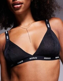 Hugo Red HUGO Bodywear Sporty Lace Triangle Bra In Black For Women -HUGO Sales 207349430 2