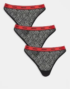 Hugo Red HUGO Bodywear 3-pack Lace Thongs In Black With Contrast Waistband For Women -HUGO Sales 207349445 1 black 1