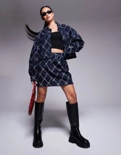 HUGO Red Gebisi Co-ord Printed Denim Skirt In Dark Blue For Women -HUGO Sales 207349470 1 darkblue 1