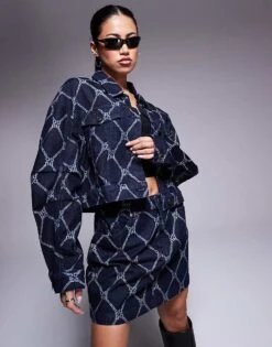 HUGO Red Gisolia Co-ord Printed Denim Jacket In Dark Blue For Women -HUGO Sales 207349474 1 darkblue 1