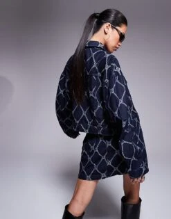 HUGO Red Gisolia Co-ord Printed Denim Jacket In Dark Blue For Women -HUGO Sales 207349474 4