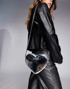 HUGO Red Love Crossbody Heart Shaped Bag In Silver For Women