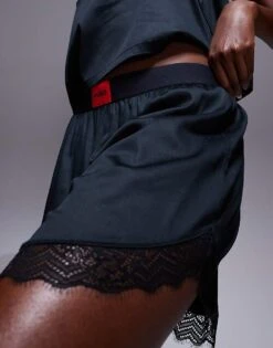 Hugo Red HUGO Bodywear Satin Lace Trim Co-ord Pyjama Short In Black For Women -HUGO Sales 207349602 3