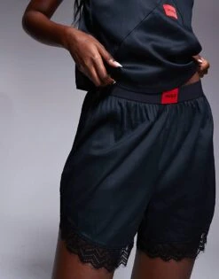 Hugo Red HUGO Bodywear Satin Lace Trim Co-ord Pyjama Short In Black For Women -HUGO Sales 207349602 4