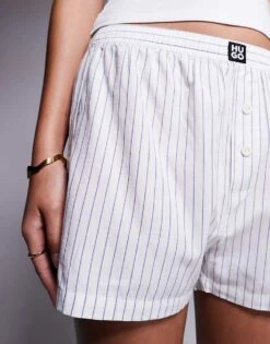 Hugo Red HUGO Bodywear Maia Co-ord Boxer Style Pyjama Shorts In White Stripe For Women Open White -HUGO Sales 207349603 5
