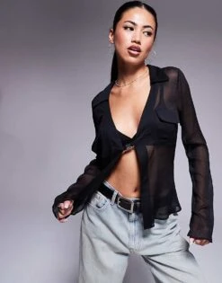 HUGO Red Eleazara Sheer Blouse In Black For Women -HUGO Sales 207349629 1 black 1