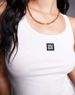 Hugo Red HUGO Bodywear Co-ord Ribbed Racer Vest In Off White For Women Natural -HUGO Sales 207349637 3