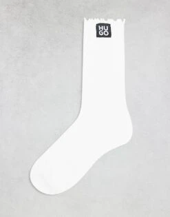Hugo Red HUGO Bodywear Stacked Logo Socks In White With Frilleed Edge For Women -HUGO Sales 207364812 1 white 1